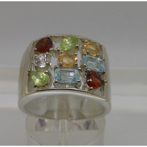 Vintage Gemstone Sterling Silver Ring Size 7 1990's Garnet Citrine Topaz Peridot - Picture 2 of 12